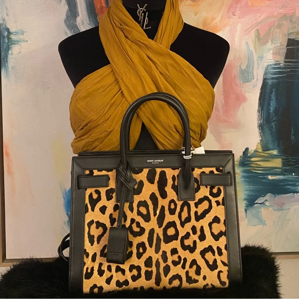 Saint Laurent Paris/Animal Print /Small Sac De Jour/Calf Hair.light brown/Black. - Picture 2 of 16